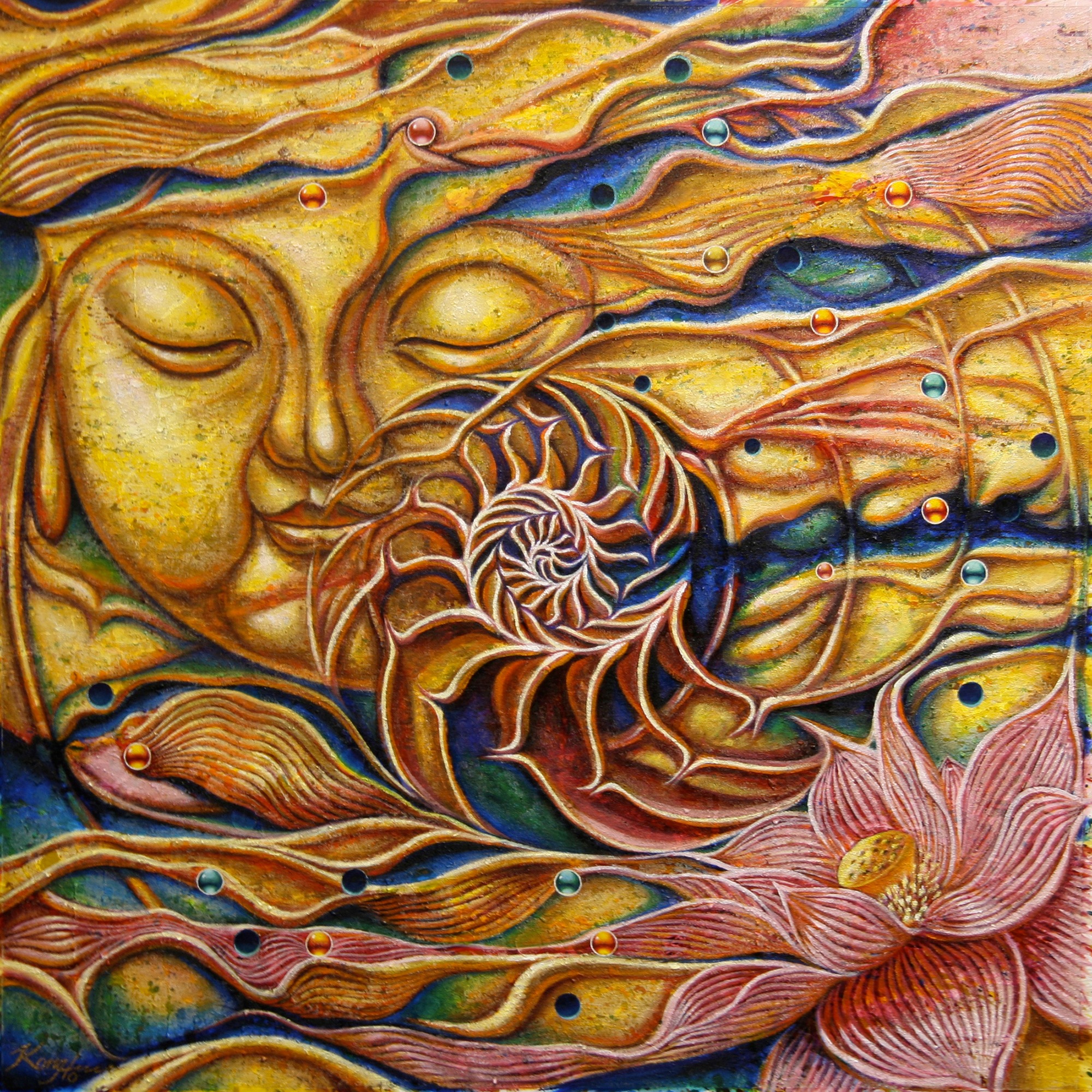 Golden Nautilus Roams with Smiling Buddha, 2009, by Kong Ho