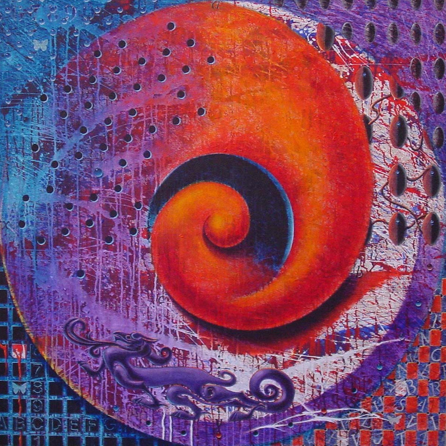 Orange Spiral and Blue Bubbles, 2002, by Kong Ho
