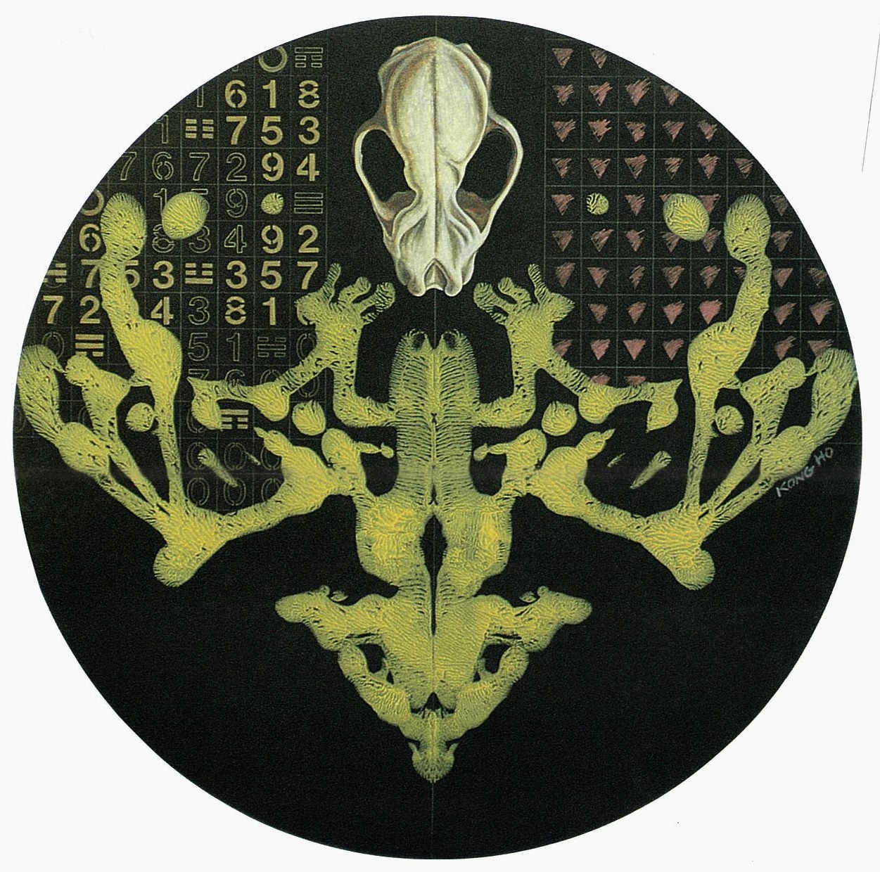 Yellow Bat and Its Skull, 1995, by Kong Ho